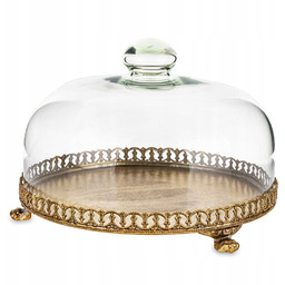 Patera Taca Metalowa Ze Szklanym Kloszem 25 Złota