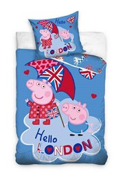 Carbotex Pościel bawełniana 140x200 Świnka Peppa niebieska PP191060
