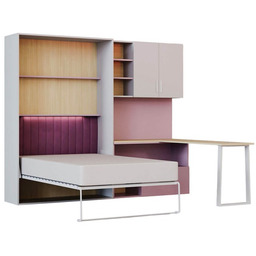 Meblościanka z biurkiem + półkotapczan LUMI kaszmir-róża