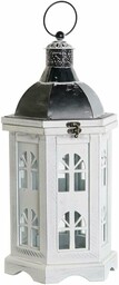 DKD Home Decor Lampion antyczny biały ciemnoszary drewno