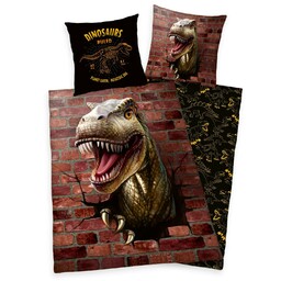 Herding Pościel bawełniana 140x200 Dino 3D brązowa poszewka