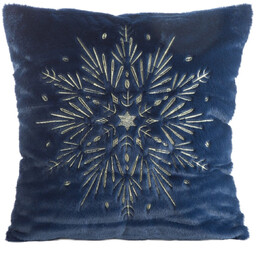 Poszewka bożonarodzeniowa pluszowa granatowa z haftowanym płatkiem śniegu