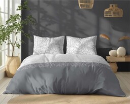 Pościel bawełniana 220x200 Bawełna 32 biała szara liście