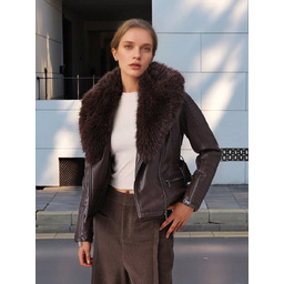 SHEIN BRĄZOWA KURTKA RAMONESKA Z FUTRZANYM KOŁNIERZEM XXXL