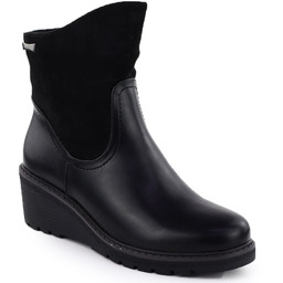Botki damskie zamszowe na koturnie czarne M.Daszyński 2510