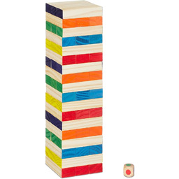 Relaxdays Wieża ruchoma, 54 drewniane klocki z kostką,