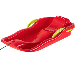 Sanki plastikowe z rączkami, hamulcem i linką, czerwone