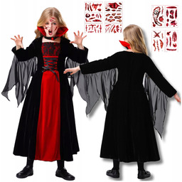 Strój Na Halloween Wampirzycy Sukienka Wampir Drakula Tatuaże