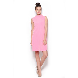 Elegancka Sukienka z Niskim Golfem - Różowy
