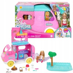 Barbie Chelsea Różowy kamper laleczka Chelsea 14 akcesoriów