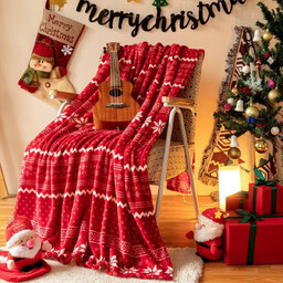 Koc bożonarodzeniowy z mikrofibry czerwono-biały KFJ-05