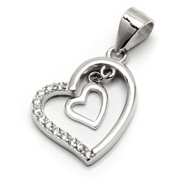 Zawieszka Srebrna Serce Białe Cyrkonie