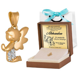 Złota Zawieszka 333 Aniołek Cyrkonie Grawer