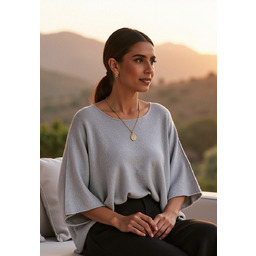 Luźny sweter damski nietoperz - szary sweter M1102