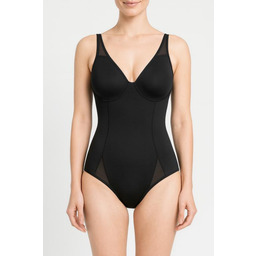 Body damskie modelujące gładkie czarne z fiszbinami New