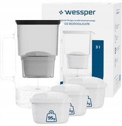 Dzbanek filtrujący szklany Wessper aquamax 3l 4x Filtr