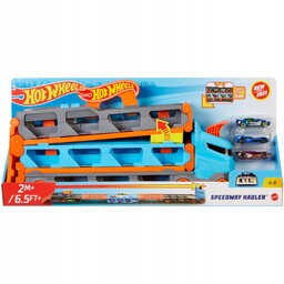Hot Wheels Wyścigowy transporter 2w1 z 3 samochodzikami