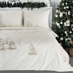 Pościel bożonarodzeniowa z mikrowłókna biało-beżowa Merry Christmas PTR-24