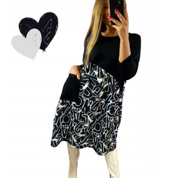 SUKIENKA DRESOWA z ozdobnym dołem długi rękaw kieszeń