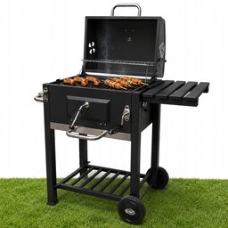Grill Ogrodowy Węglowy Duży Żeliwny Ruszt Z Pokrywą