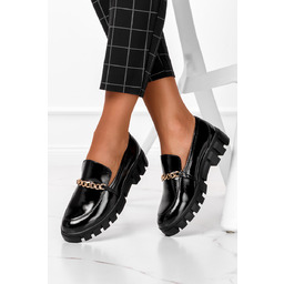 Mokasyny Sergio Leone lakierowane ze złotym łańcuchem czarne