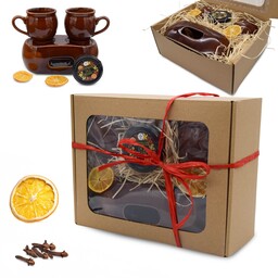 Zestaw Prezentowy 2x Kubek Kamionkowy 250ml z Podgrzewaczem