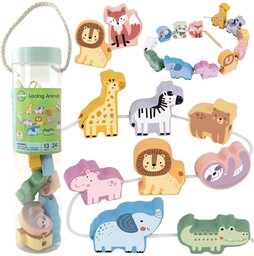 Woopie Green Drewniana Nawlekanka Klocki Przeplatanka Zoo Montessori