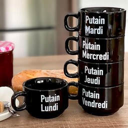 Szczelina Zestaw oryginalnych filiżanek.Czarne kubki z frazami.Oryginalne kubki