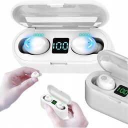 Słuchawki bezprzewodowe sportowe f9 bluetooth powerbank białe