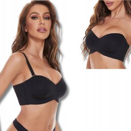 Biustonosz Bezszwowy Bandeau Push-Up Czarny 36/80F Odpinane Ramiączka