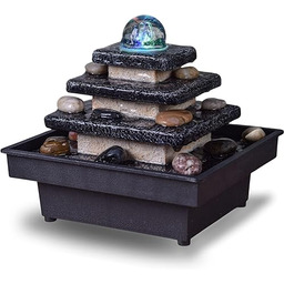 Fontanna kryty wodospad schody świątynia kolorowe światło, Zen