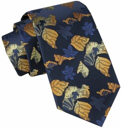Męski Krawat - Alties - Granatowy z Motywem