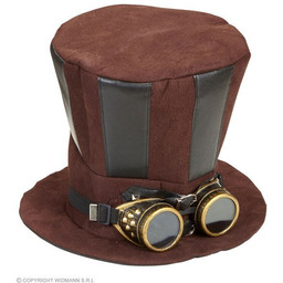 Cylinder steampunkowy z goglami, brązowy