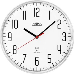Plastowy zegar biały/błyszczący srebrny PRIM Radio 292 48