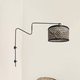 Steinhauer Kinkiet Linstrom, metal, wiklina bambusowa, czarny/naturalny