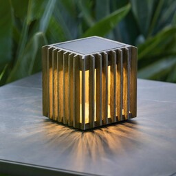 Les Jardins Solarna lampa stołowa LED Verti, teak-szary,