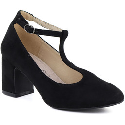 Czółenka na słupku zamszowe z paskiem czarne Mascara