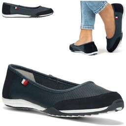 Baleriny Damskie Skórzane FILIPPO Ażurowe półbuty sportowe Granatowe