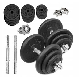 Hantle Żeliwne 2x20kg regulowane gryf Talerze zestaw