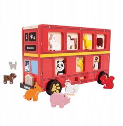 Czerwony autobus sorter zwierzaków, Bigjigs Toys