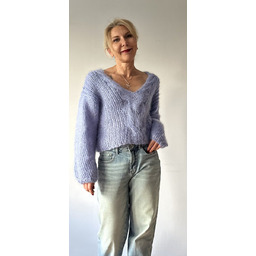 Sweter moher ręcznie robiony niebieski warkocz handmade