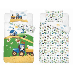 Detexpol Pościel bawełniana dziecięca 90x120 farma niebieski traktor