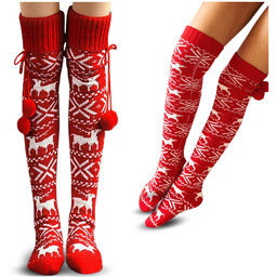 Zakolanówki Świąteczne Z Pomponami