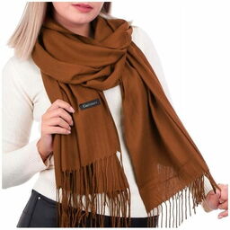 Stylion Brązowy szalik damski duży cashmere frędzle SZA-69