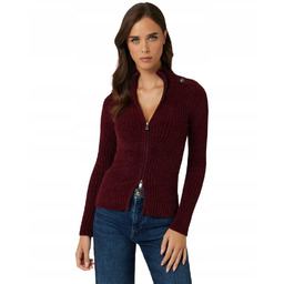 GUESS SWETER DAMSKI BORDOWY DOPASOWANY Z ZAMKIEM