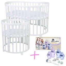 Waldin Łóżeczko drewniane owalne 7w1 z materacem Białe