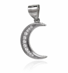 Elegancki rodowany srebrny wisiorek księżyc rogalik moon białe
