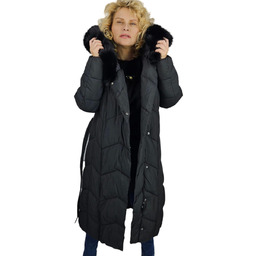 Długi pikowany płaszcz zimowy ciepły z kapturem KELLY-8XL