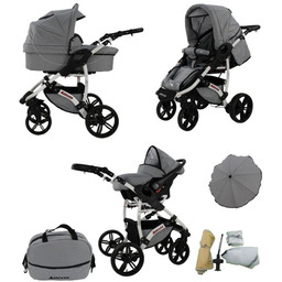 Wózek Dziecięcy Allivio Len 3W1 Biały Stelaż Karex