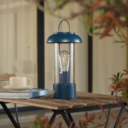 Akumulatorowa lampa stołowa Lindby Yvette, niebieska, IP44, ściemniacz